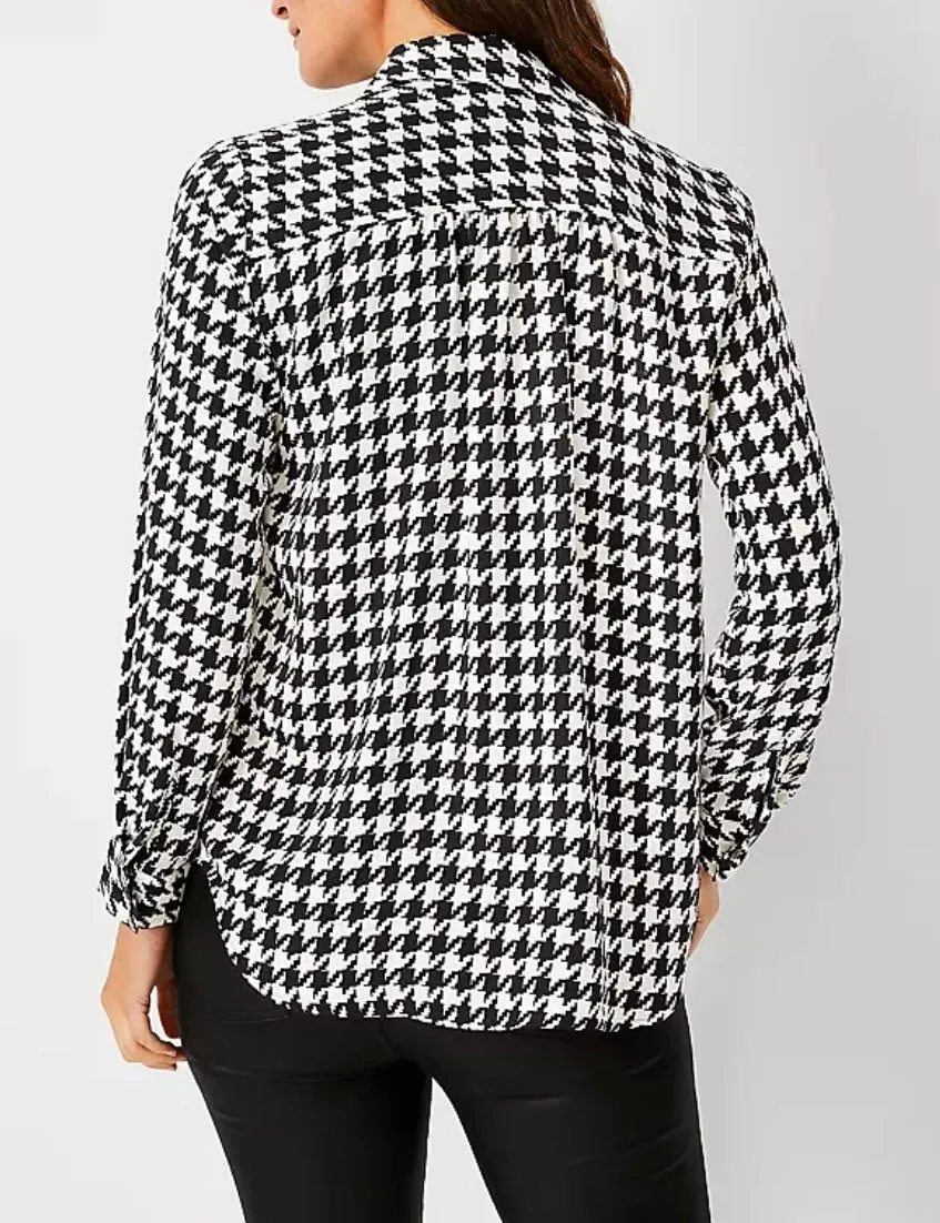 Ann Taylor Houndstooth Camp Shirt; L