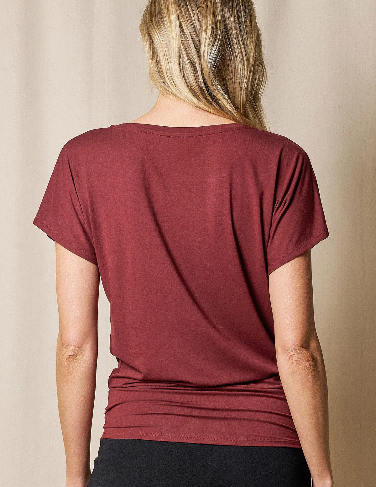 Bamboo Scoop Neck Dolman Tunic - Cabernet