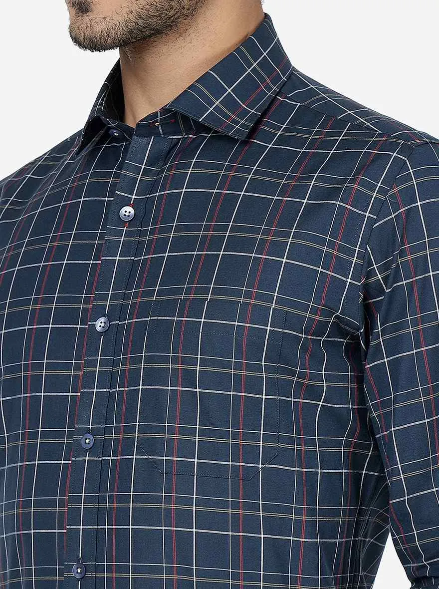 Blue Checked Regular Fit Formal Shirt | Metal