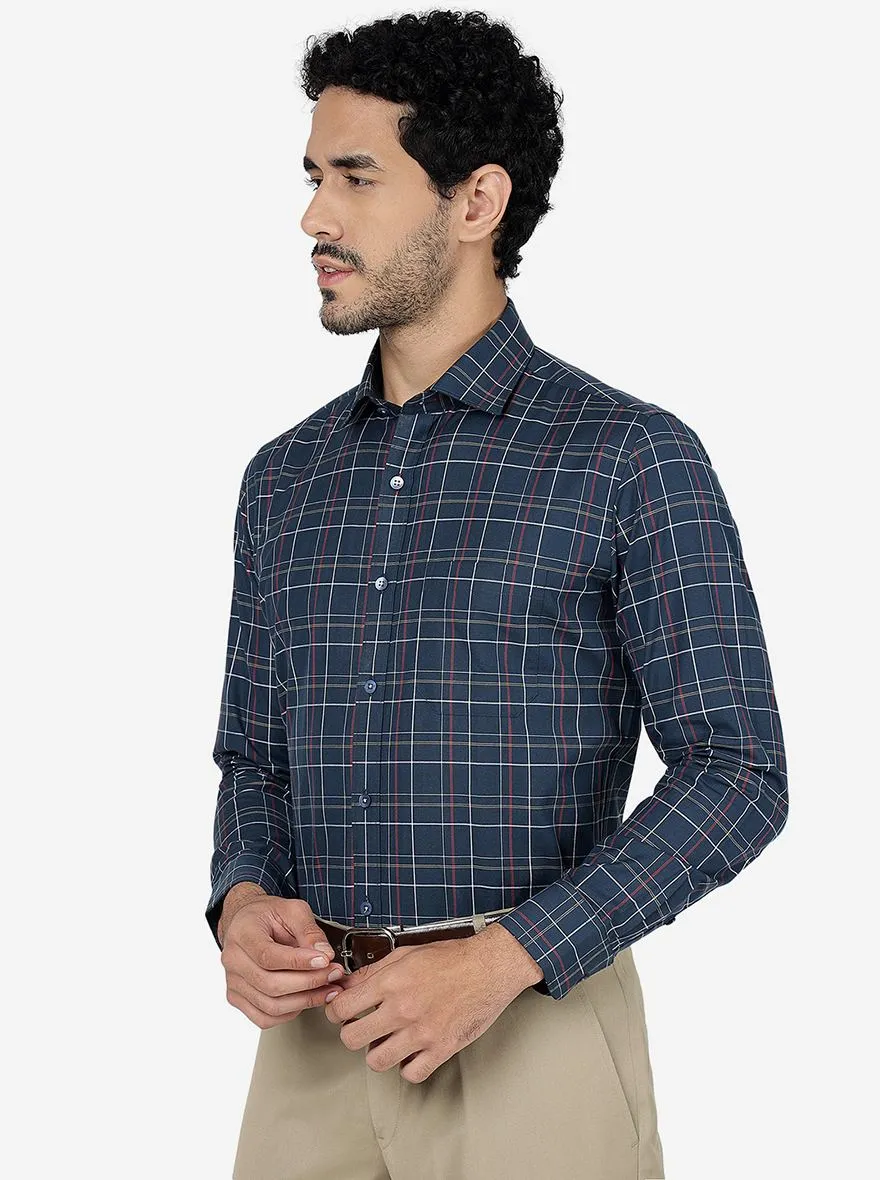 Blue Checked Regular Fit Formal Shirt | Metal