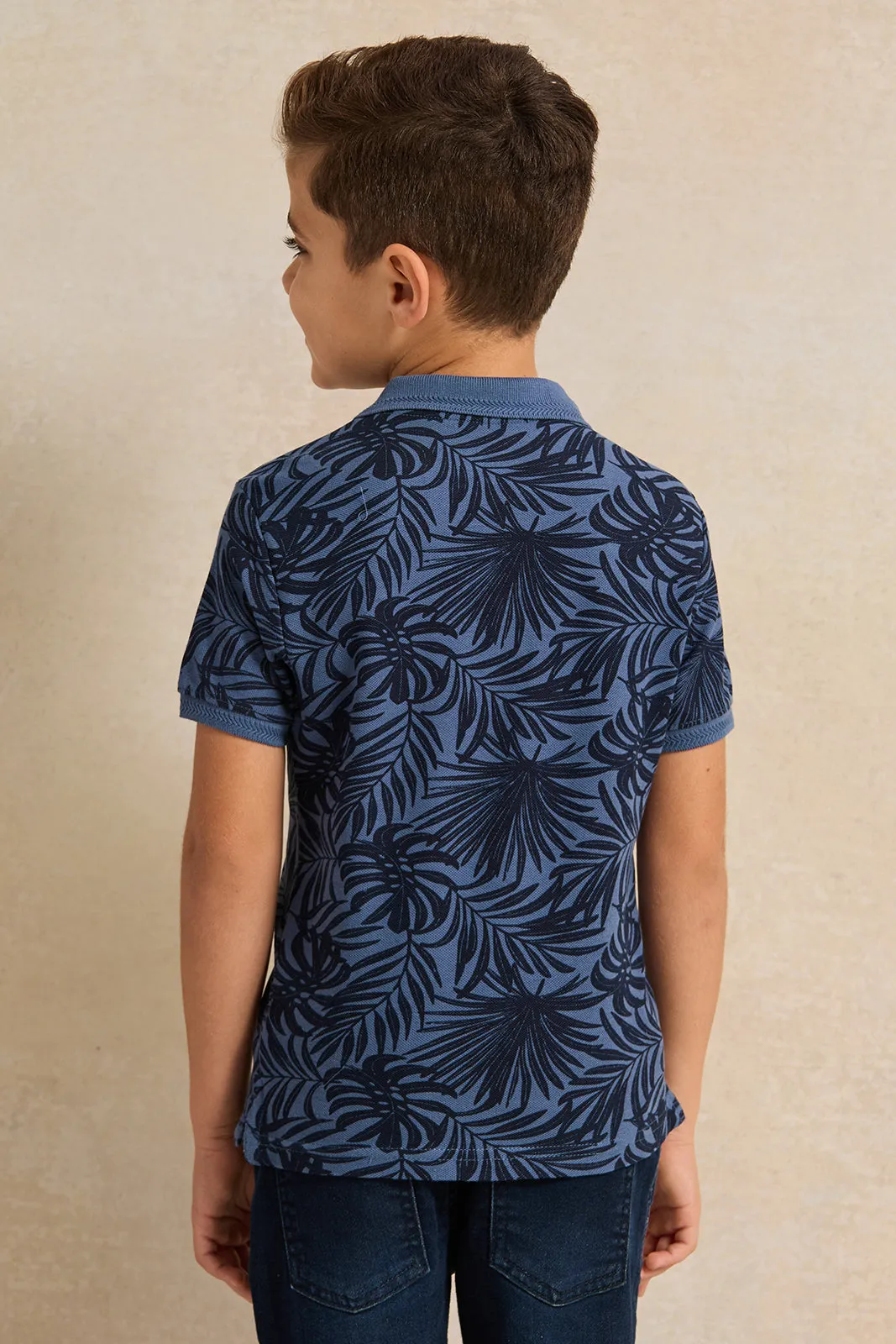 Boys Blue Printed Polo Shirt