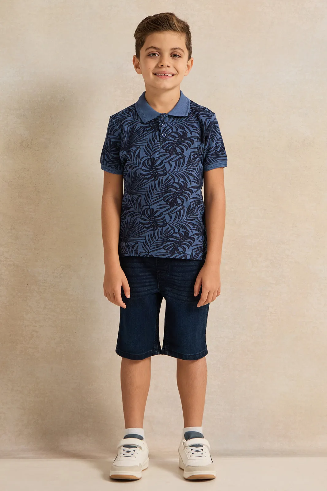 Boys Blue Printed Polo Shirt