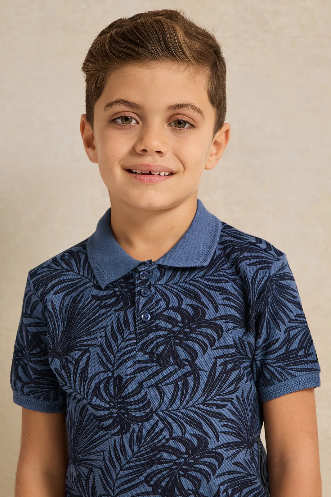 Boys Blue Printed Polo Shirt