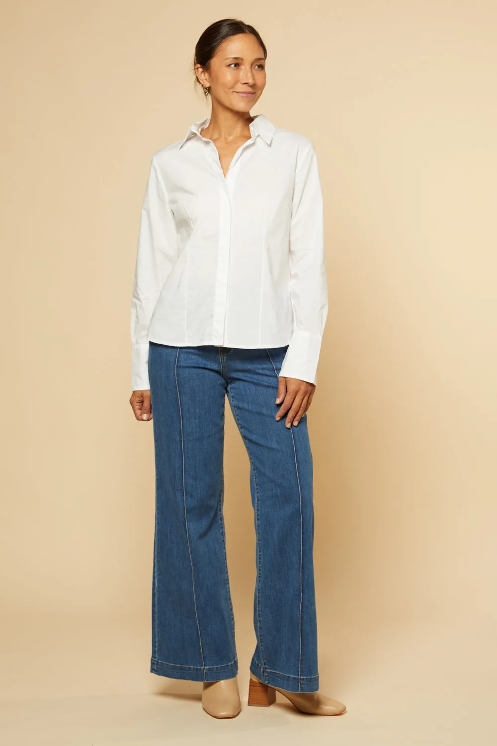 Brinley Poplin Stretch Shirt in White