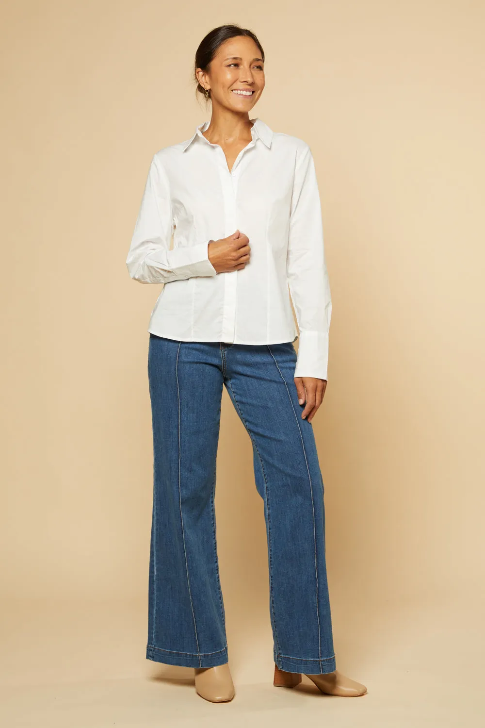 Brinley Poplin Stretch Shirt in White