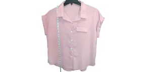 Classic Pink Short-Sleeve Button-Down Shirt; M