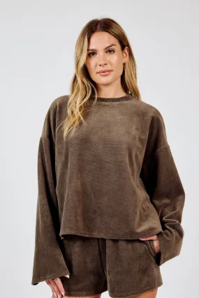 Come Over Brushed Crewneck Sweater, Brown