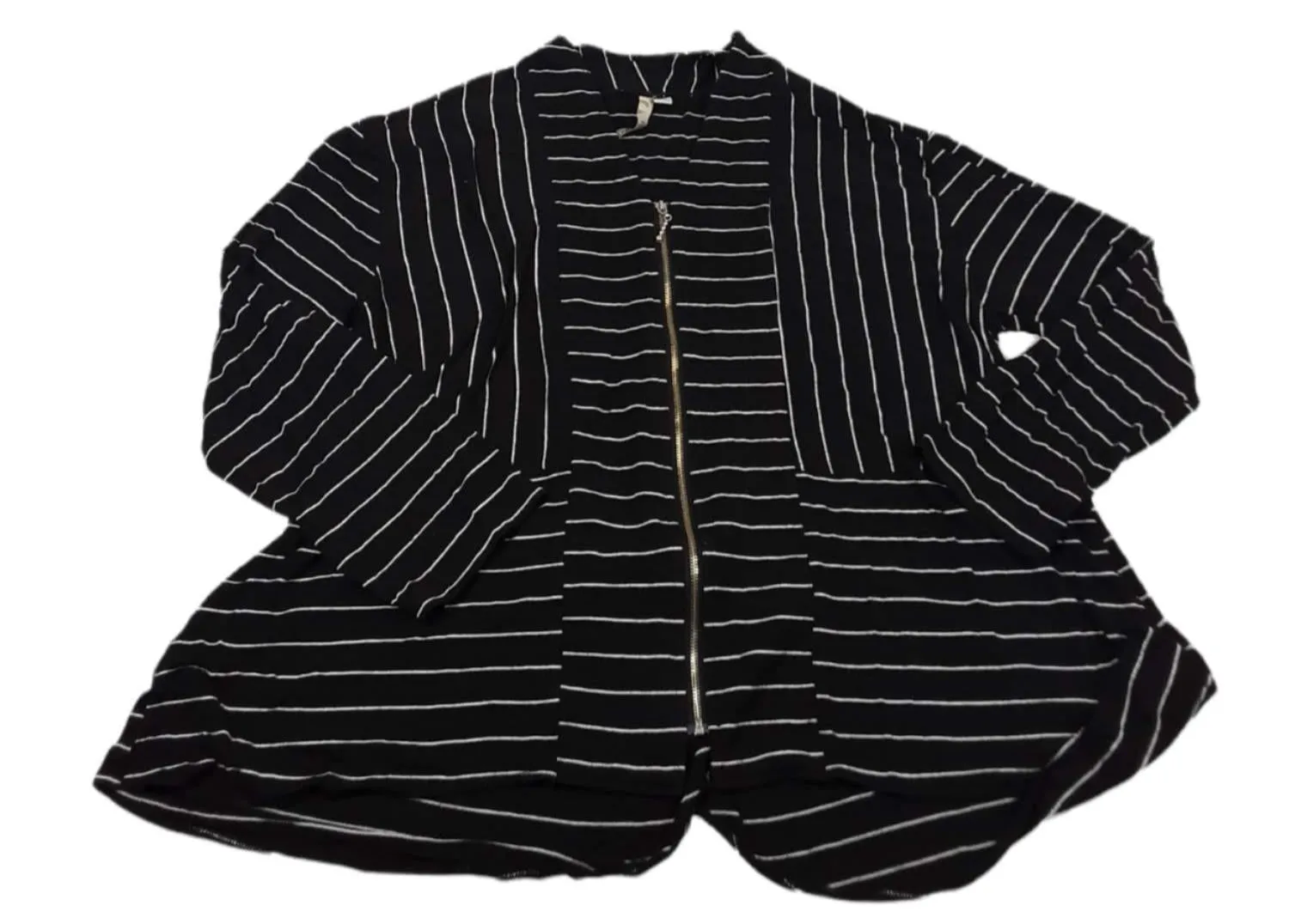 Comfy Women's Black/White Striped Long Sleeve Zip Up Sweater (Size: M)