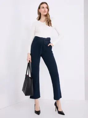 Crepe High-Waisted Sash Belt Pants