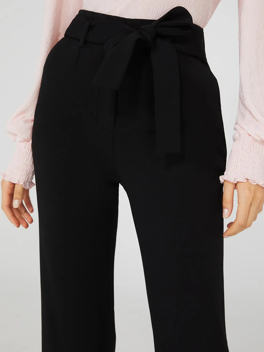 Crepe High-Waisted Sash Belt Pants