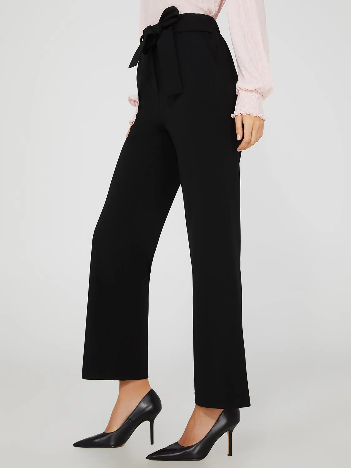 Crepe High-Waisted Sash Belt Pants