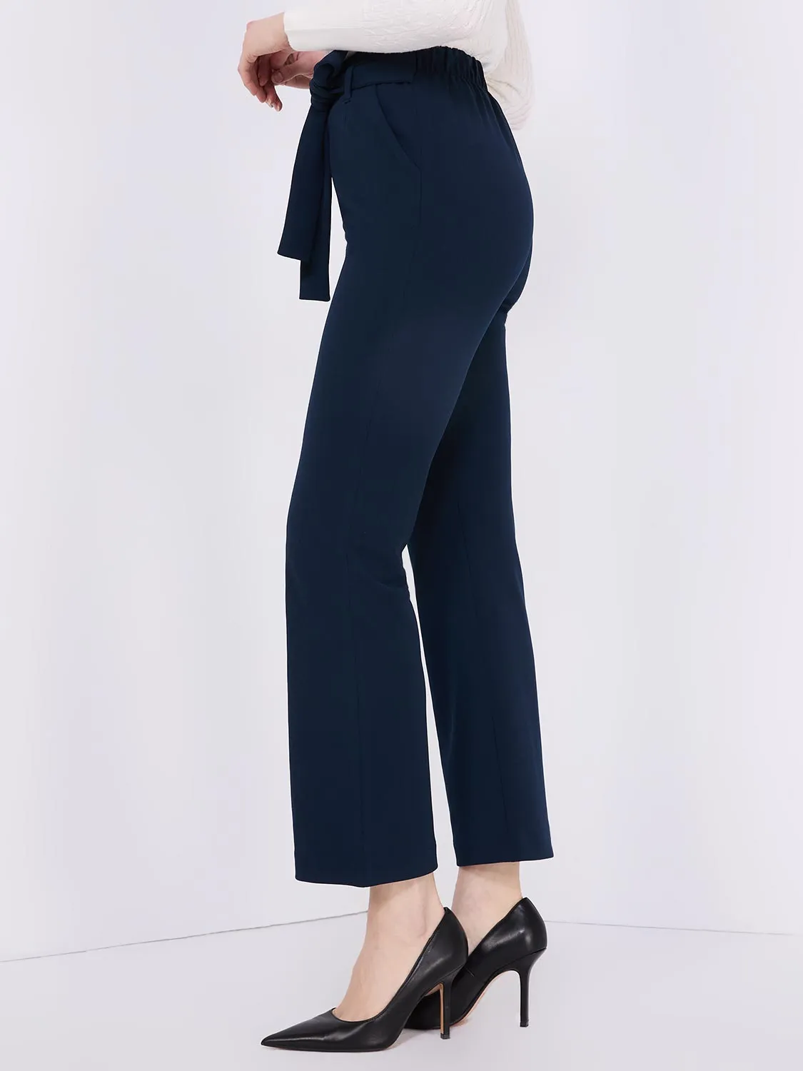 Crepe High-Waisted Sash Belt Pants