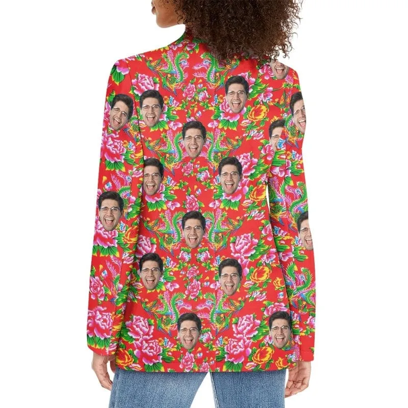 Custom Face Big Flowers Couple Casual Blazers Coat