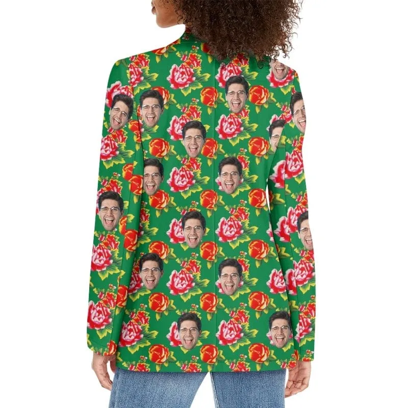 Custom Face Big Flowers Couple Casual Blazers Coat