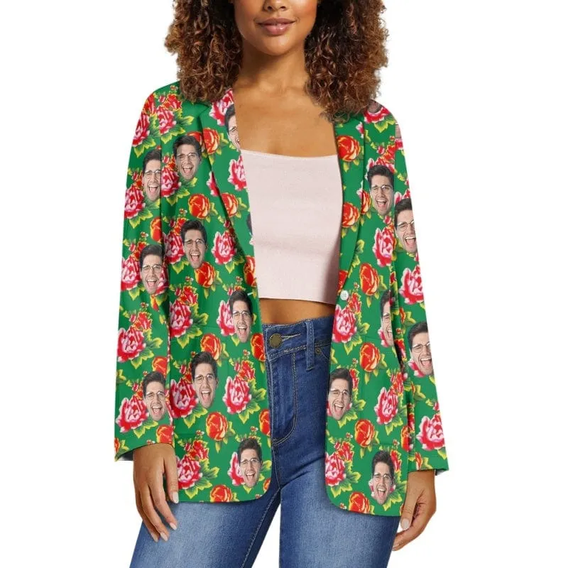 Custom Face Big Flowers Couple Casual Blazers Coat