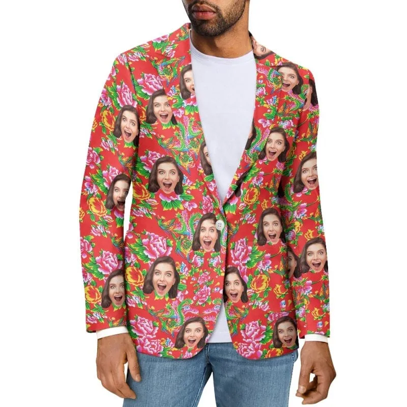 Custom Face Big Flowers Couple Casual Blazers Coat