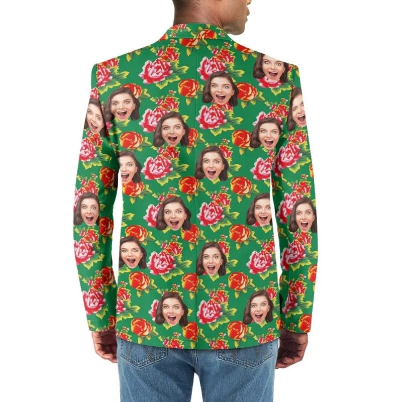 Custom Face Big Flowers Couple Casual Blazers Coat