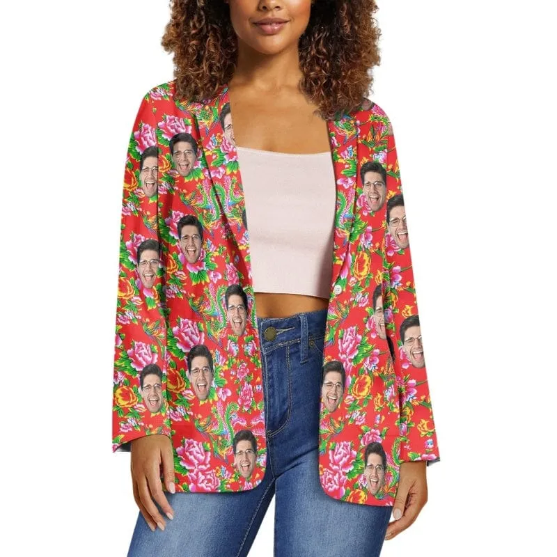 Custom Face Big Flowers Couple Casual Blazers Coat