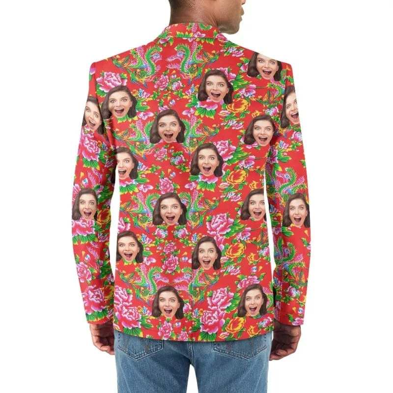 Custom Face Big Flowers Couple Casual Blazers Coat