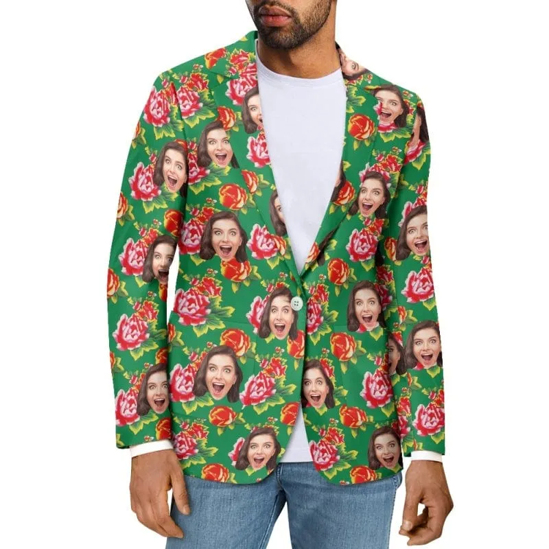 Custom Face Big Flowers Couple Casual Blazers Coat