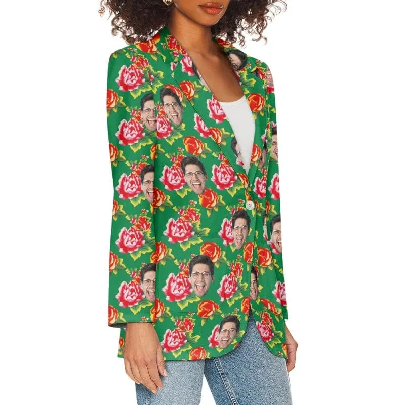 Custom Face Big Flowers Couple Casual Blazers Coat