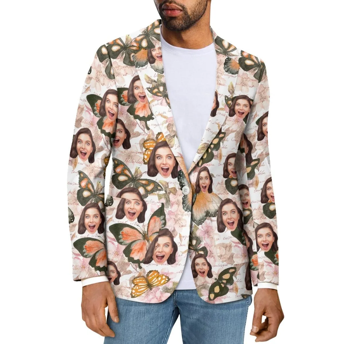 Custom Face Colorful Butterflies Couple Casual Blazers Coat