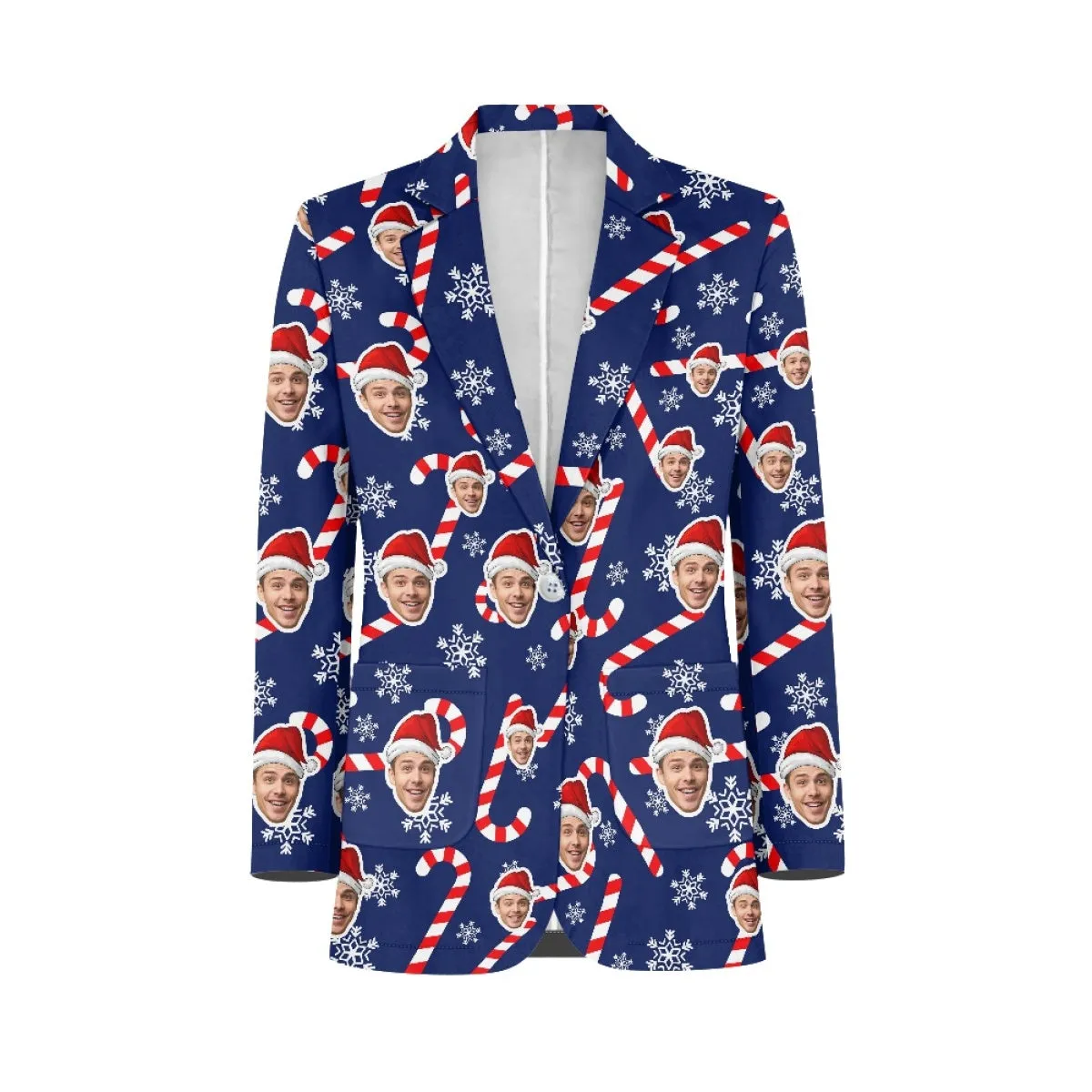 Custom Face Deep Blue Christmas Blazers Ties Personalized Jacket Casual Coats For Men Women