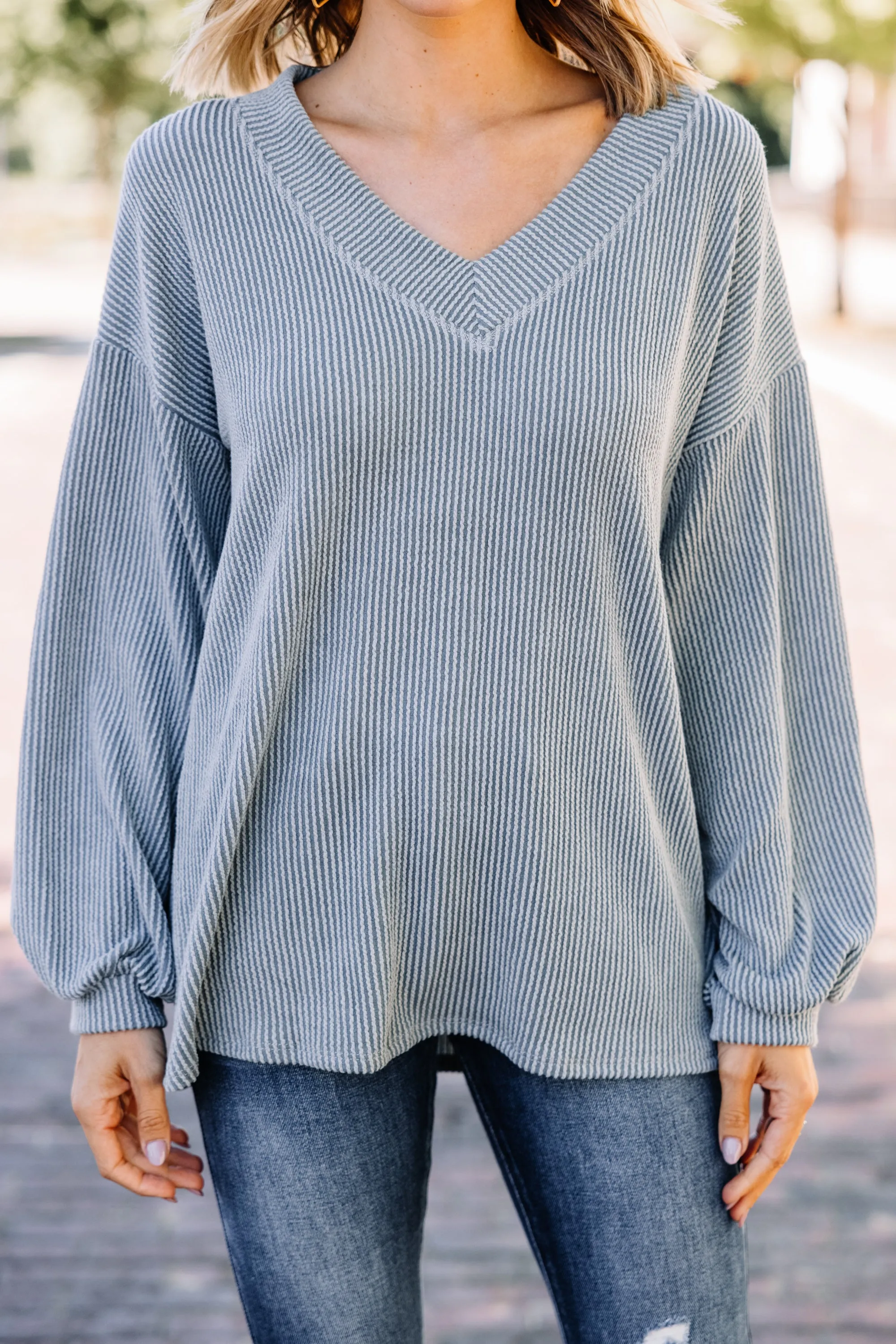 Dream Of The Day Seafoam Blue Ribbed Top