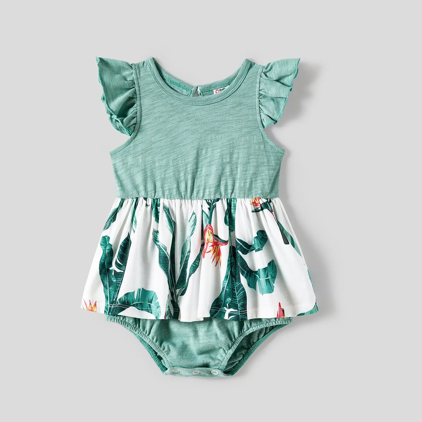 Family Matching Plant Print Panel Ruffle Hem Tank Dresses and Short-sleeve T-shirts Sets