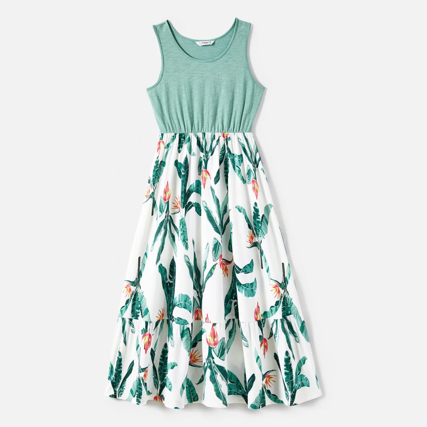 Family Matching Plant Print Panel Ruffle Hem Tank Dresses and Short-sleeve T-shirts Sets