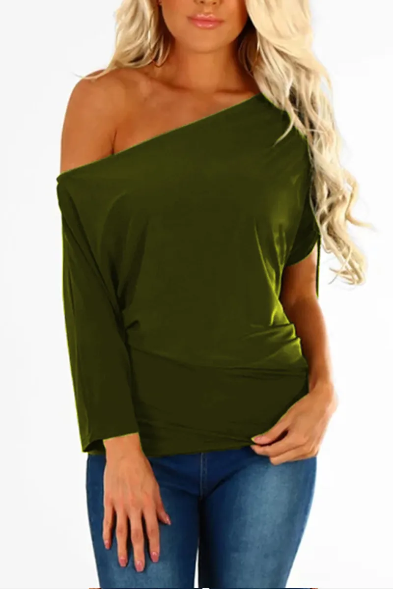 Florcoo Off One Shoulder Comfy Essential T-shirt Top