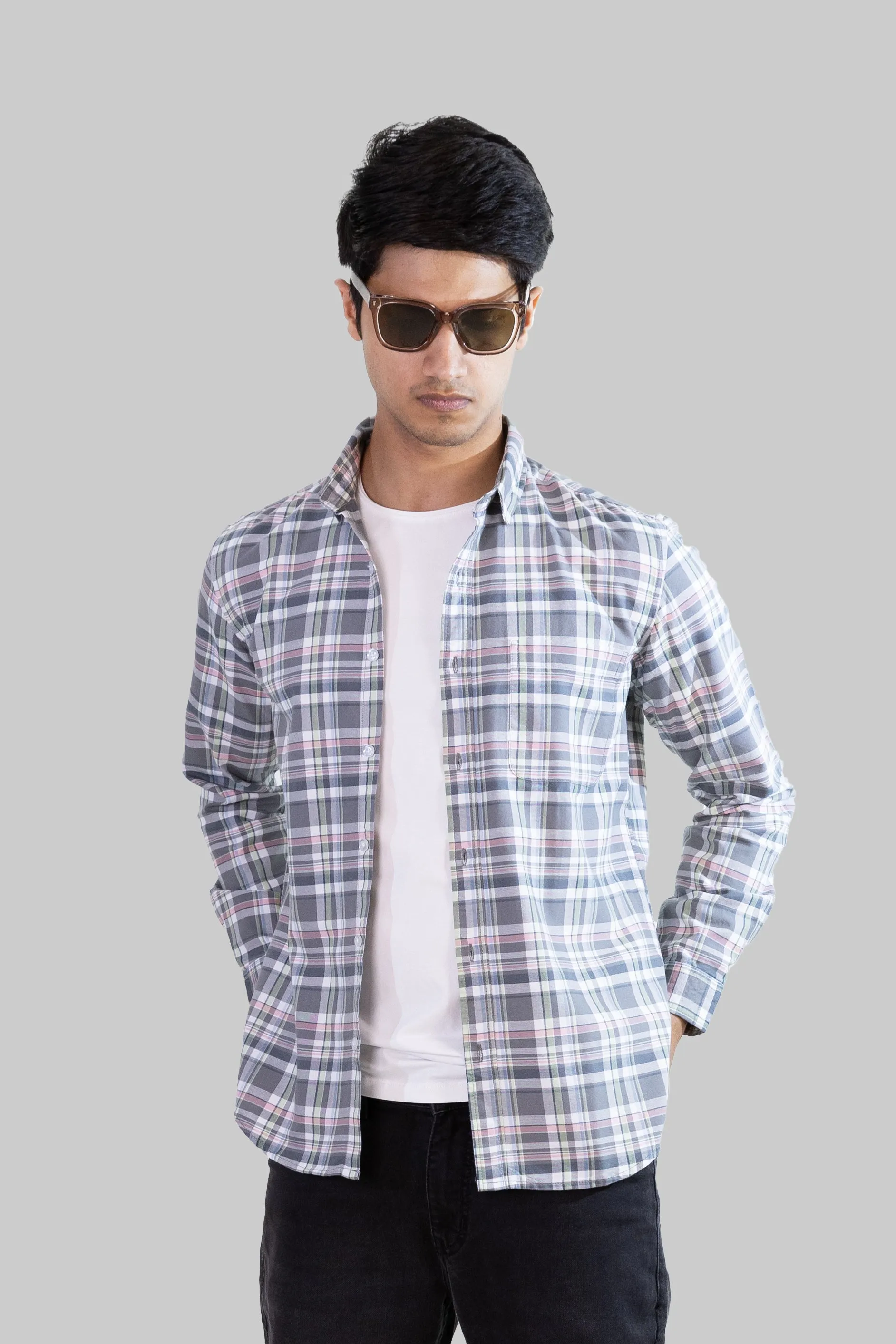 Gridline Checkered Shirt - Gray