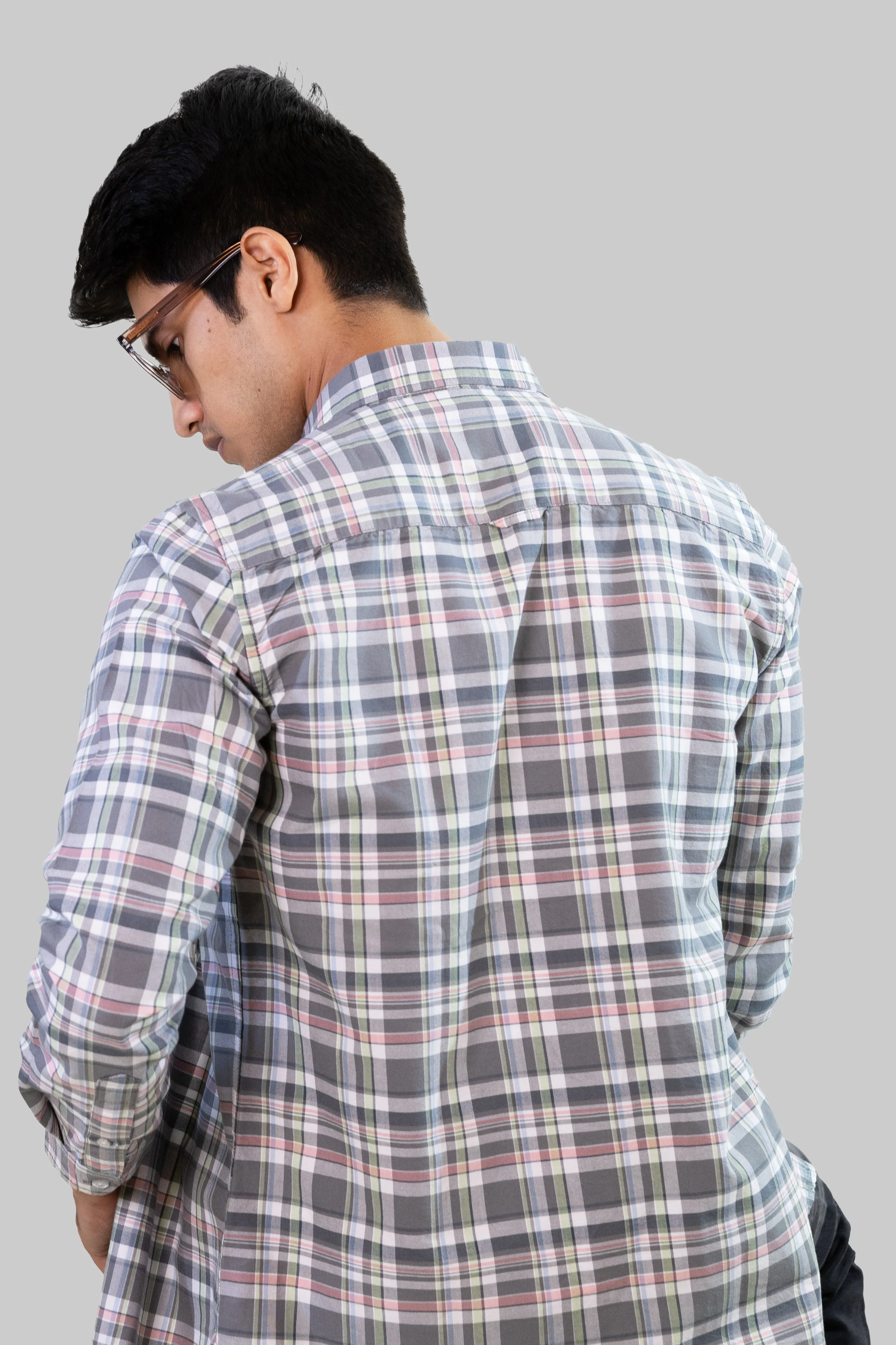 Gridline Checkered Shirt - Gray