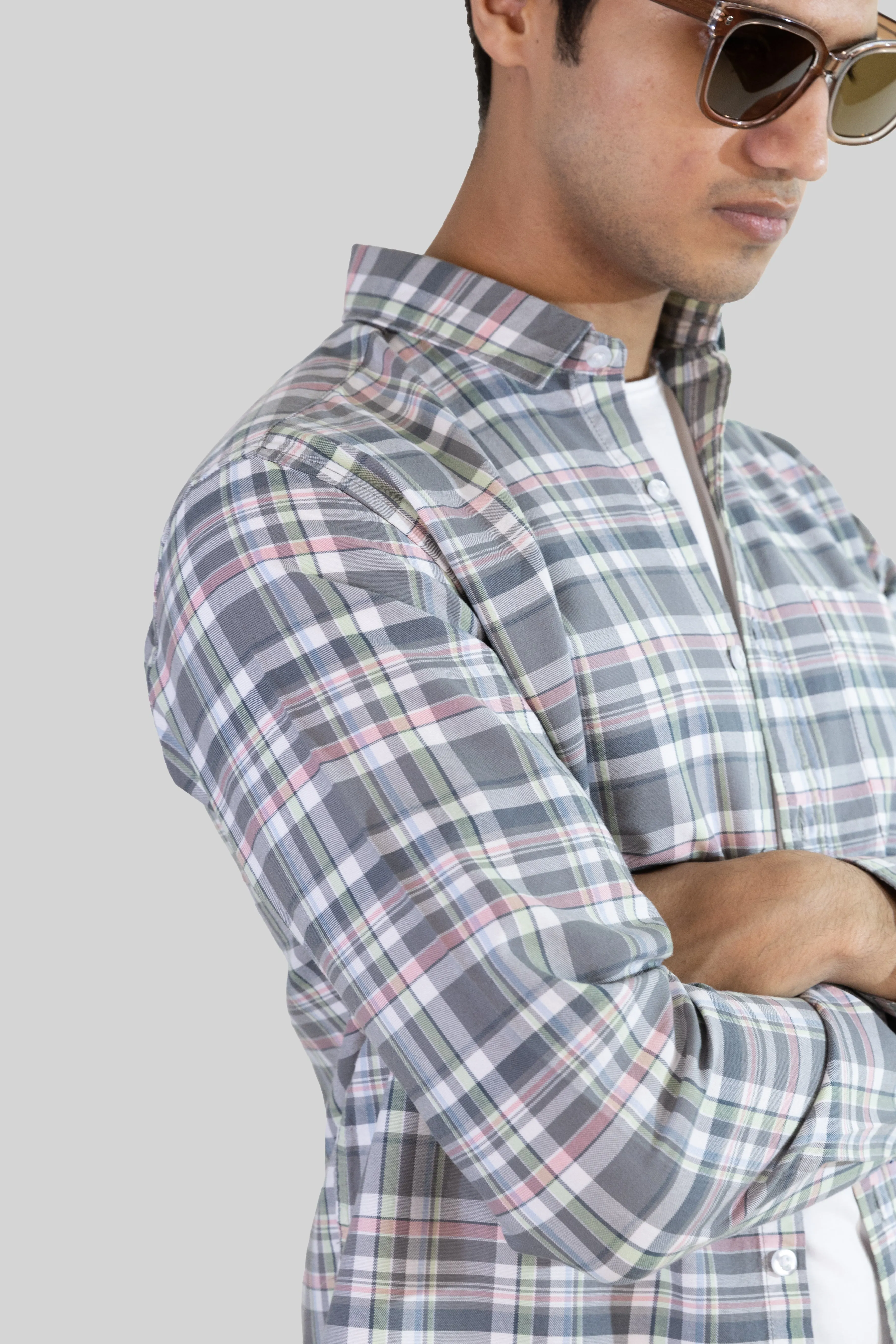 Gridline Checkered Shirt - Gray