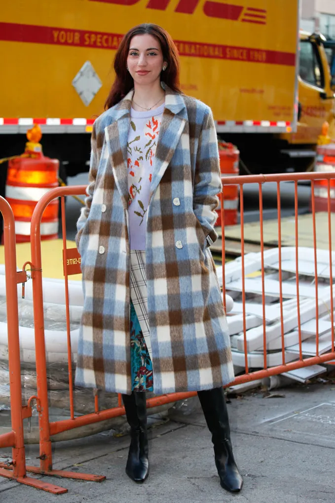 Heavy Wool Blue Brown Plaid Coat