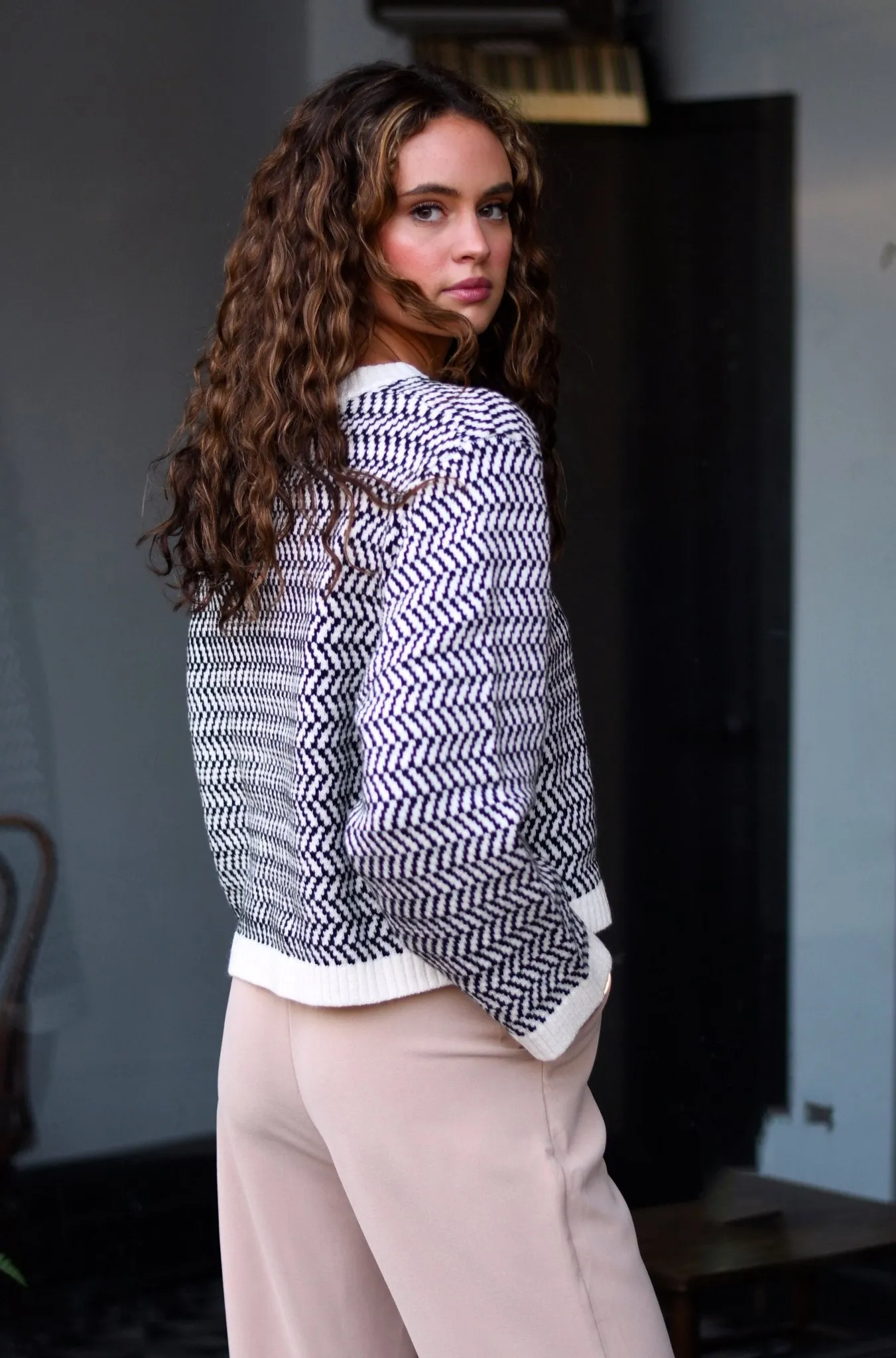 Herringbone Crew Neck Sweater