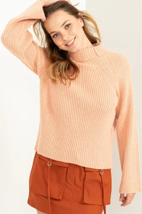 HF23F814-Mock Neck Ribbed Sweater Pullover