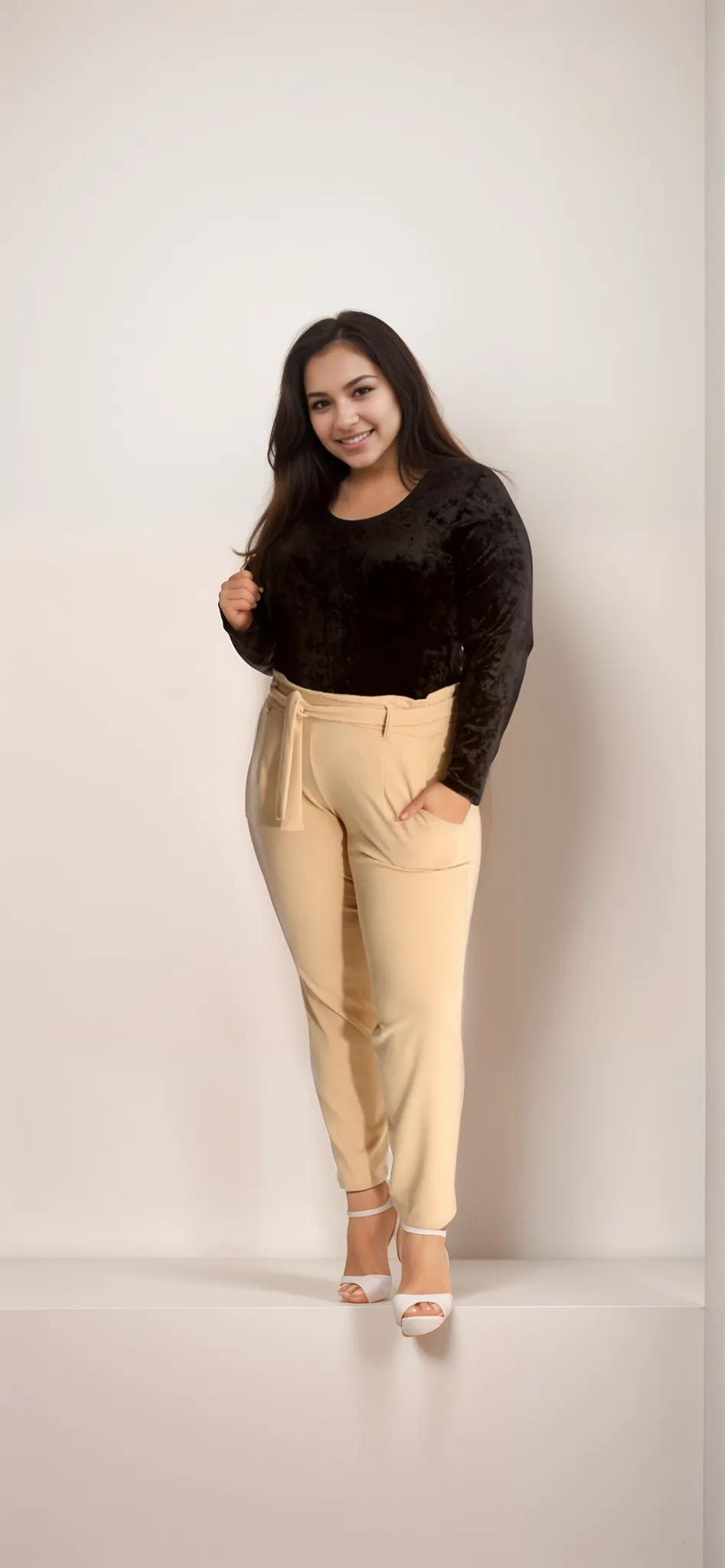 HIGH WAIST SIDE POCKET TROUSERS WITH TIE BELT