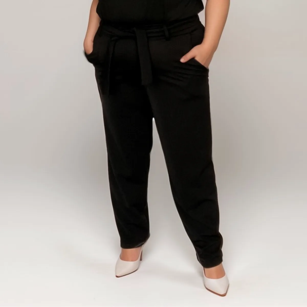 HIGH WAIST SIDE POCKET TROUSERS WITH TIE BELT