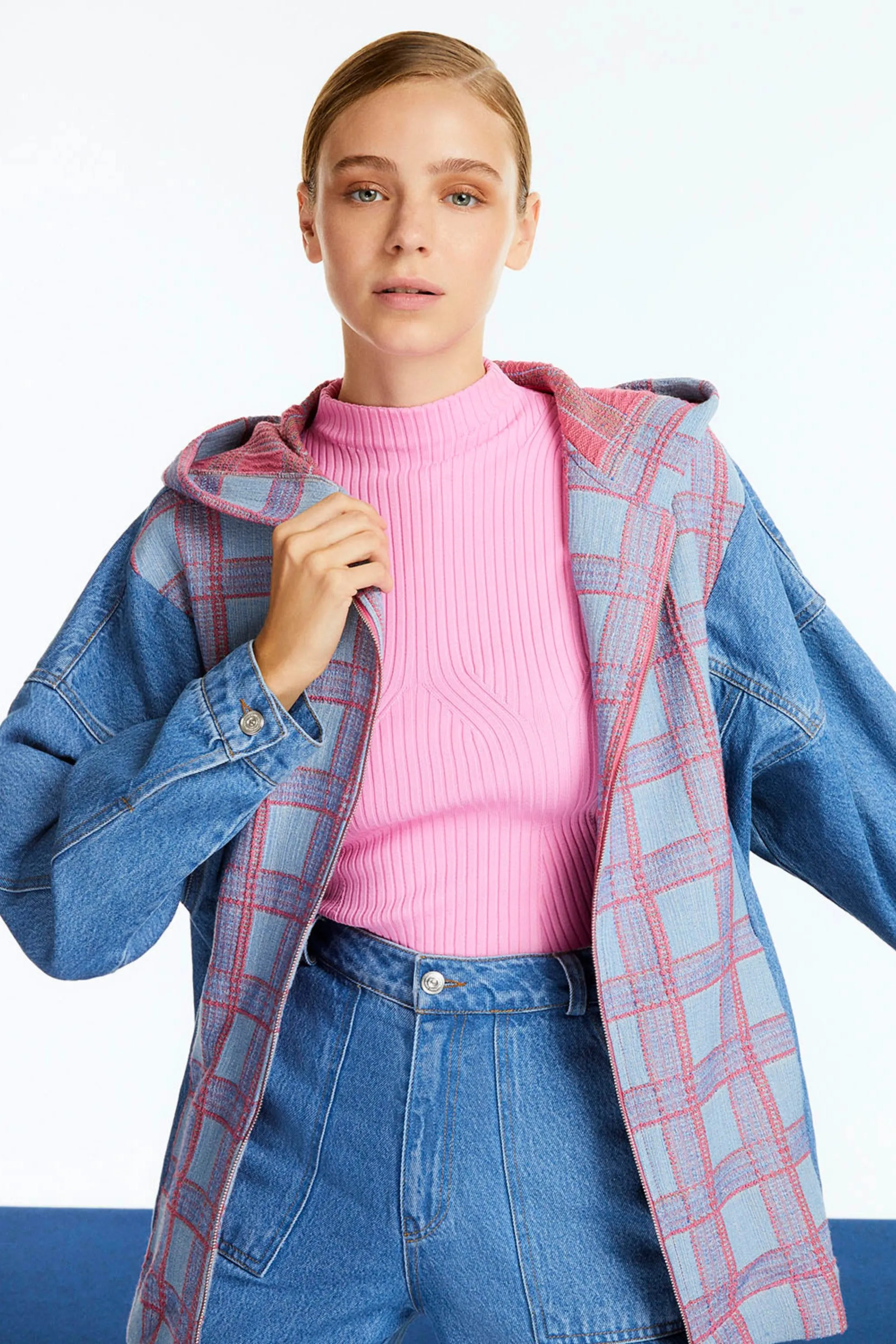 Hooded Plaid and Jean Jacket (Final Sale)