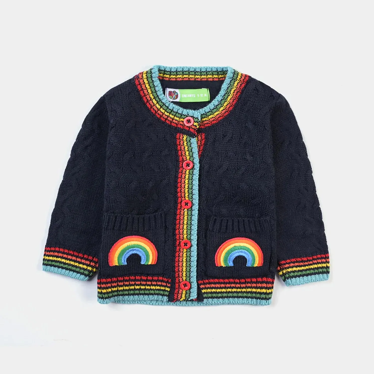 Infant Girls Acrylic Sweater Rainbow-NAVY