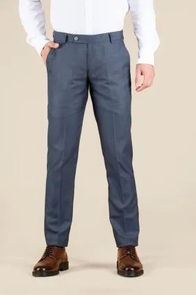 Men's Blue Slim Fit Non Stretch Formal Trouser With Flat Front