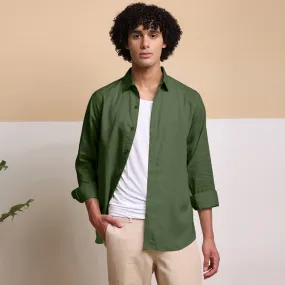 Men's Pure Linen Casual Shirt - Dark Green