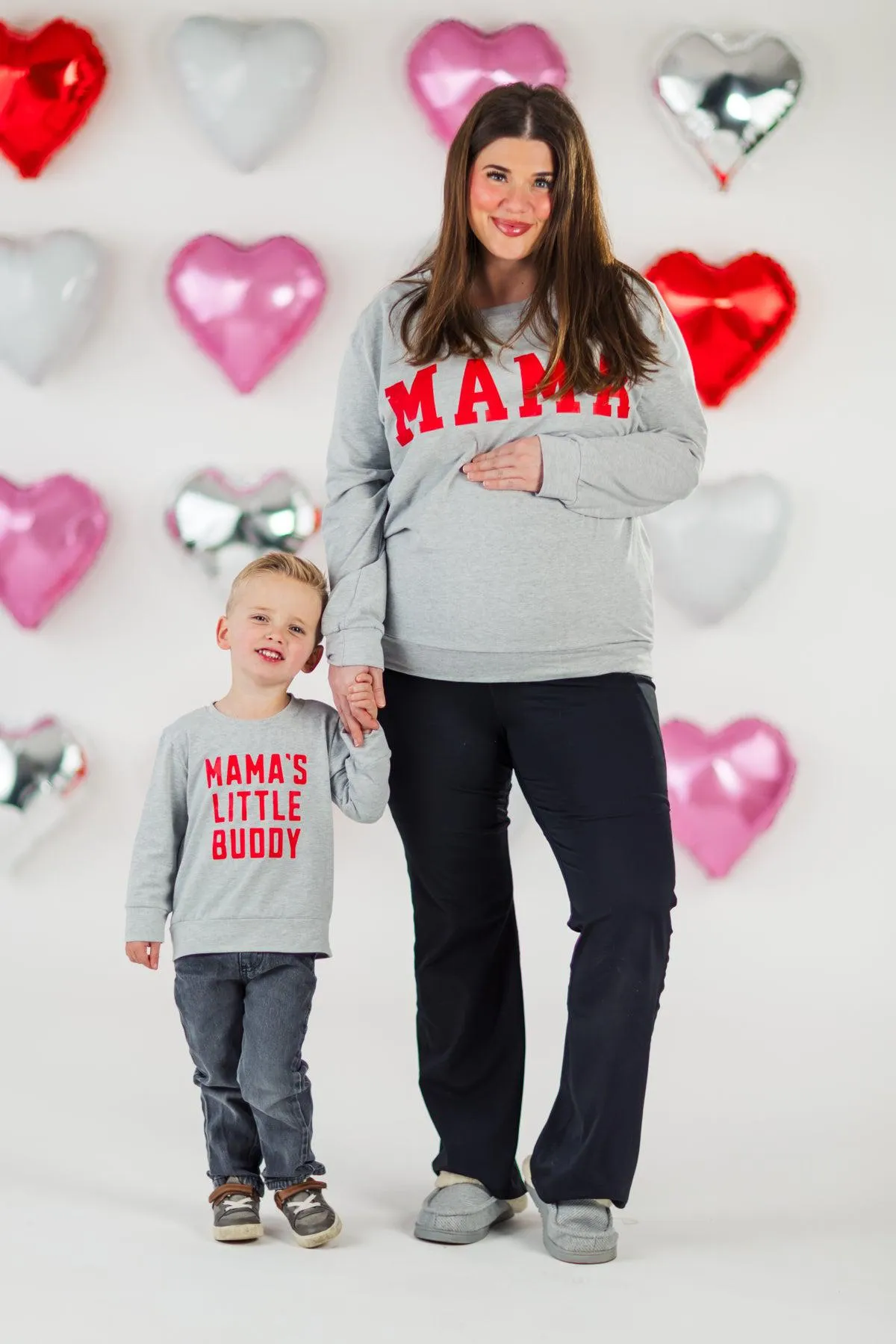 Mom & Kid - "Mama's Little Bestie & Buddy" Gray Top