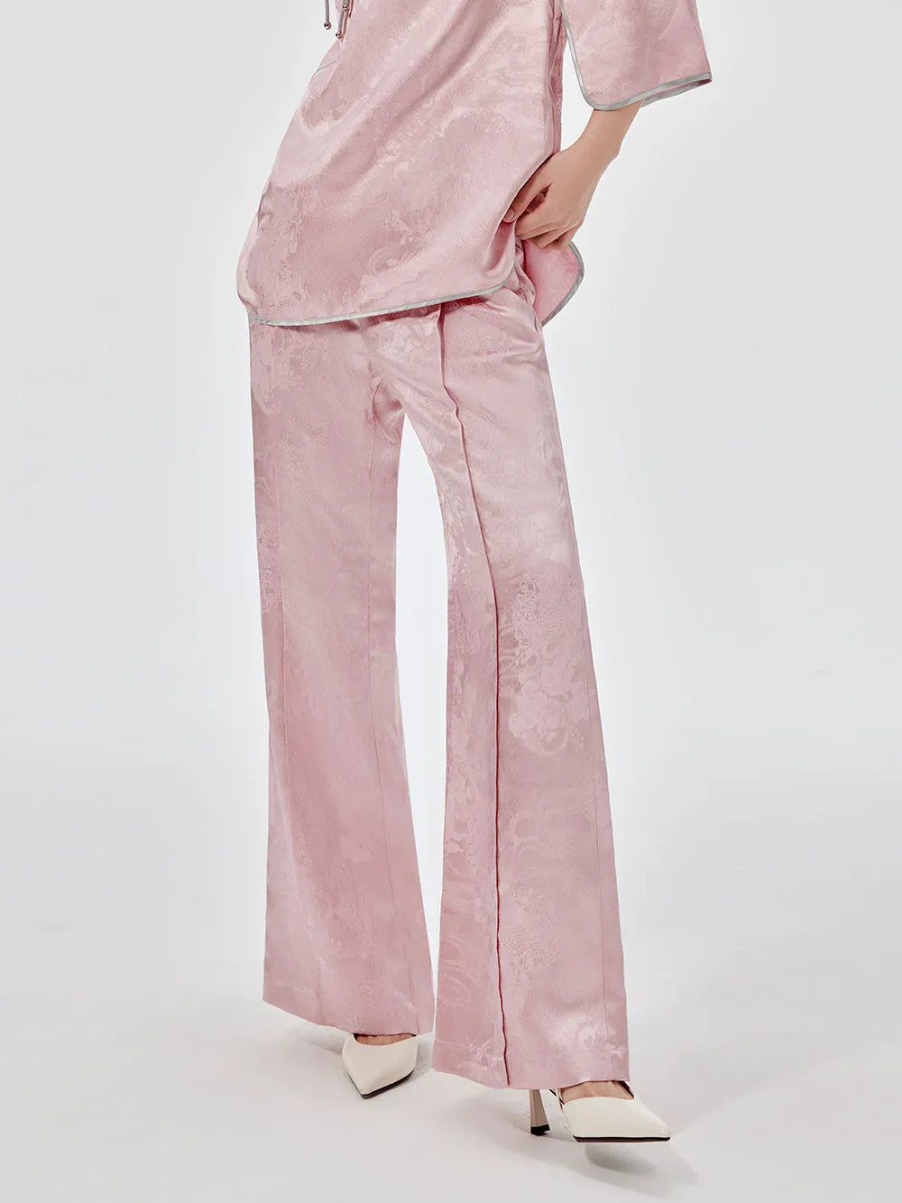 MUKZIN Jacquard High-waisted Wide-leg Pants