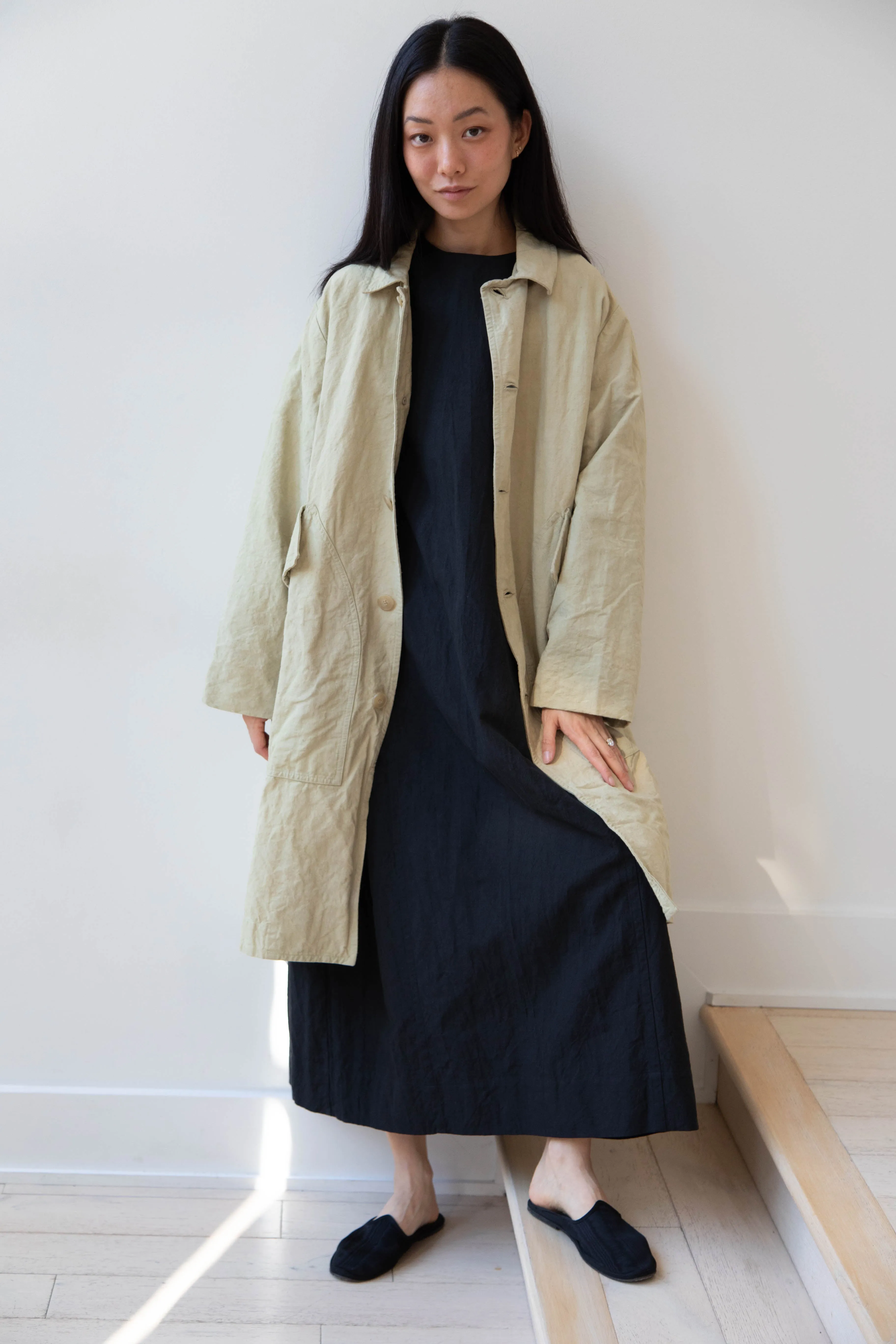 Oliver Church | Big Coat in Olive Antique French Linen Cotton