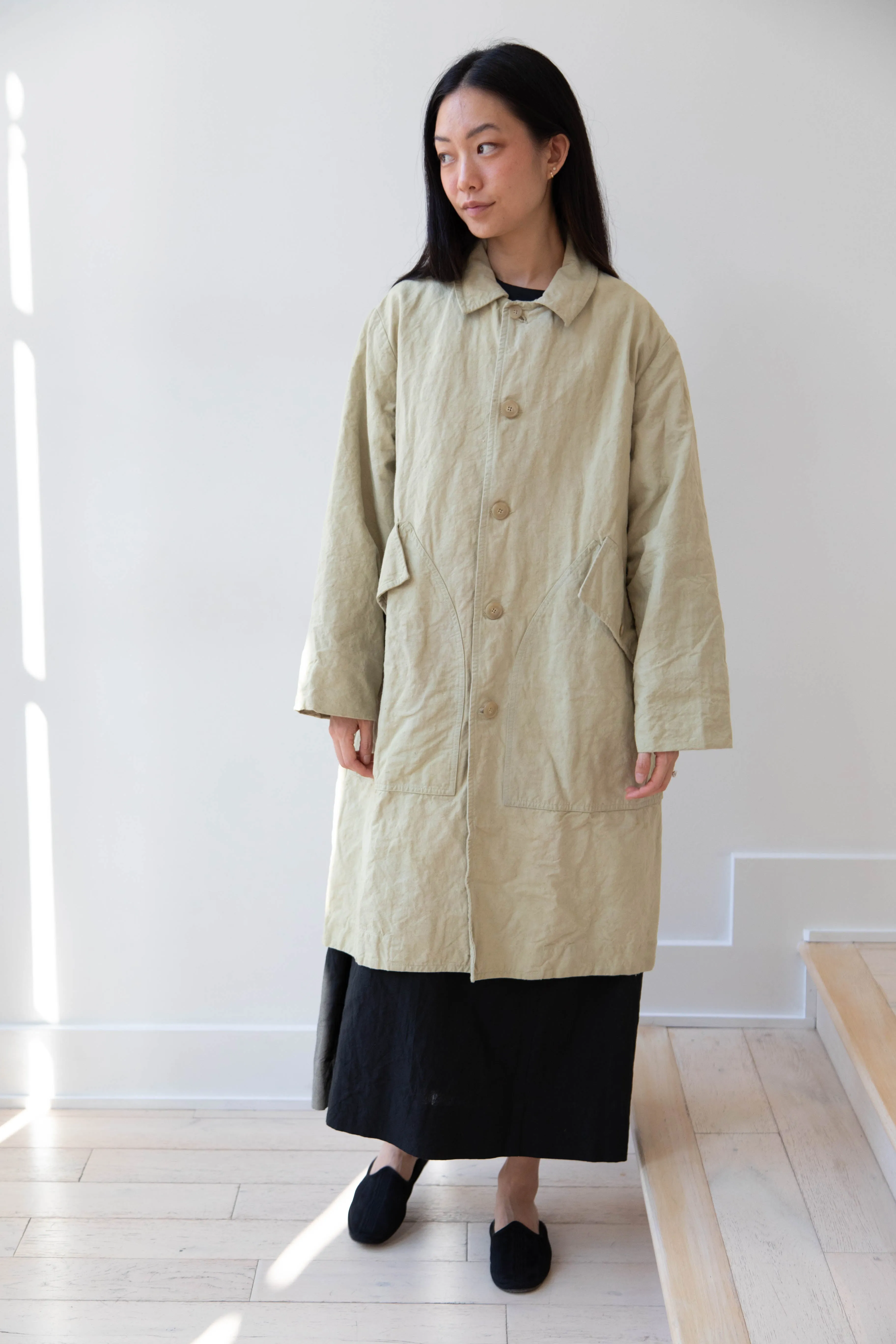 Oliver Church | Big Coat in Olive Antique French Linen Cotton