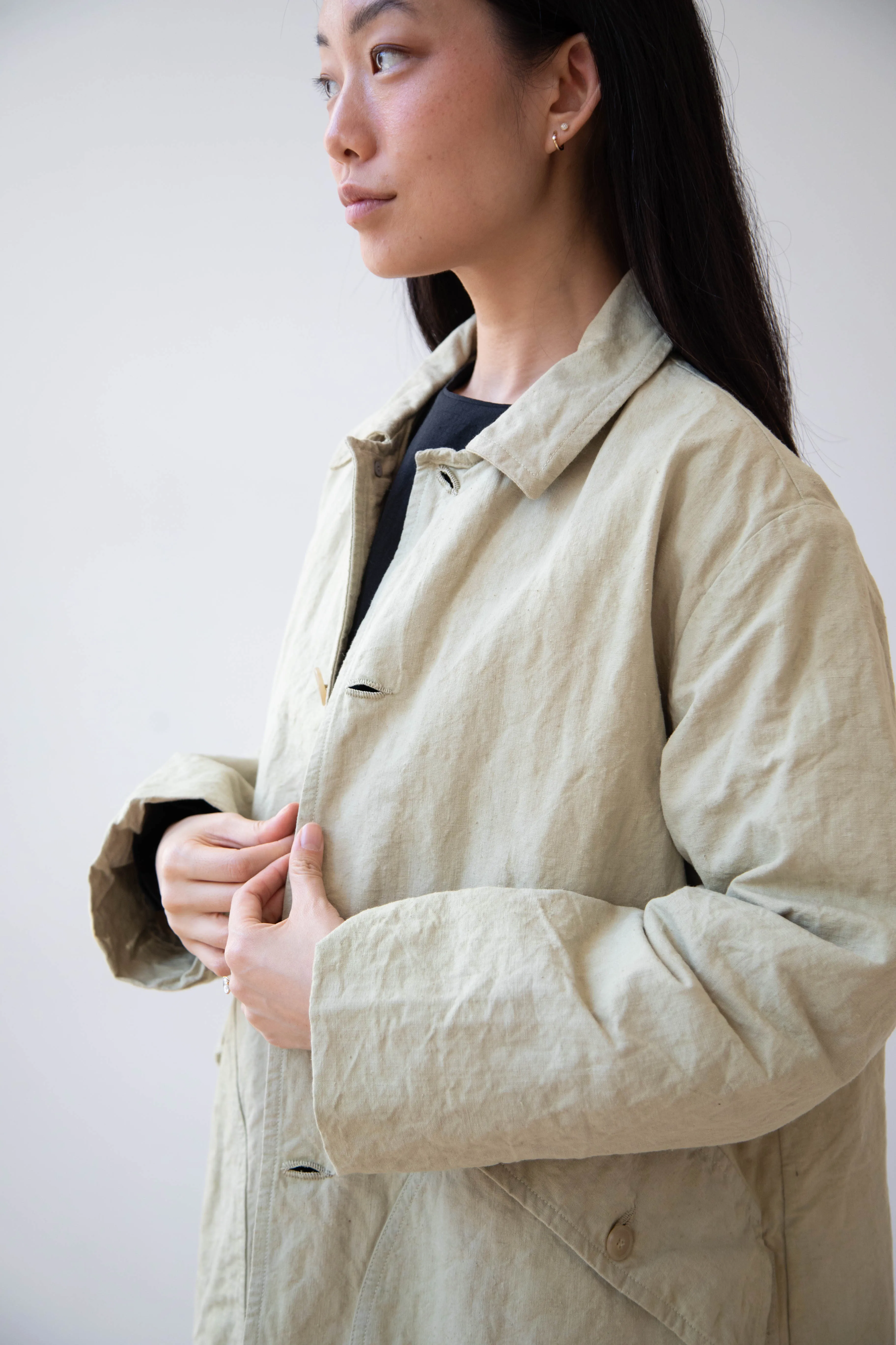 Oliver Church | Big Coat in Olive Antique French Linen Cotton