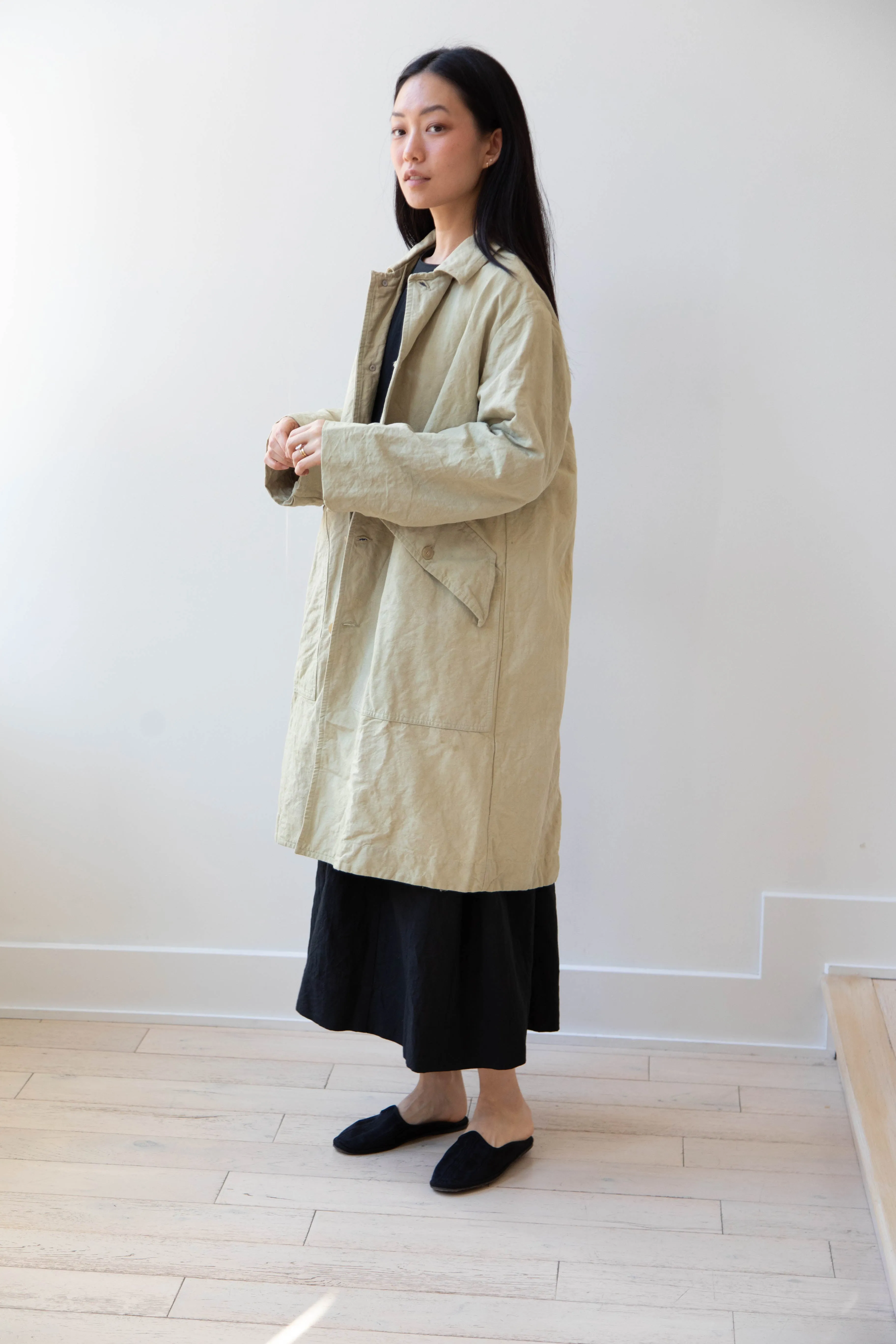 Oliver Church | Big Coat in Olive Antique French Linen Cotton