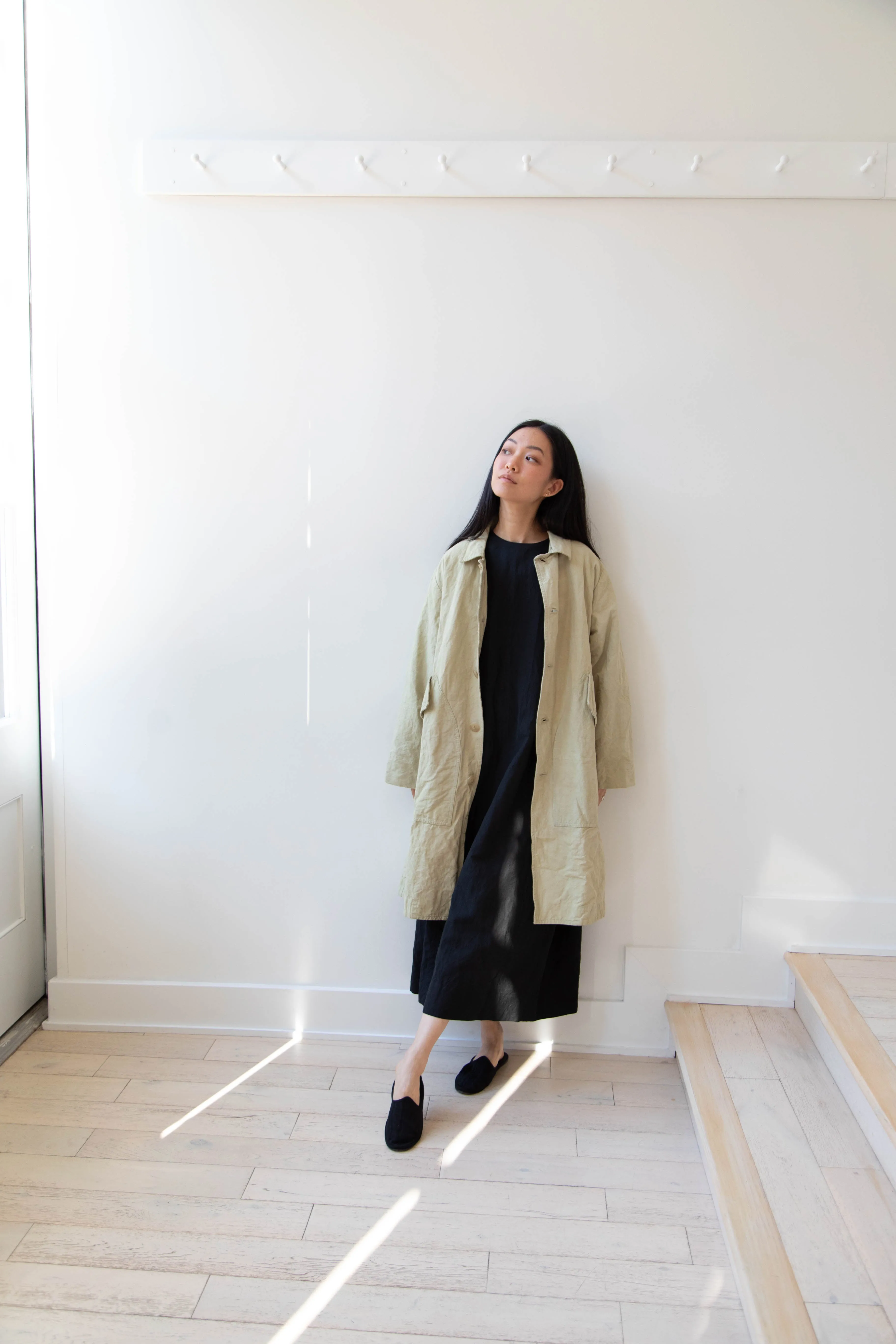 Oliver Church | Big Coat in Olive Antique French Linen Cotton